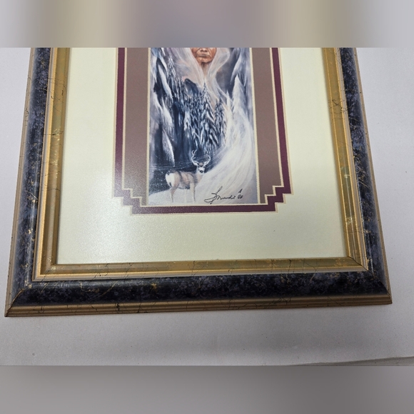 Bourdo Native American Snow Woman Of The Forest Deer  Matte & Framed Blues White - Picture 3 of 10